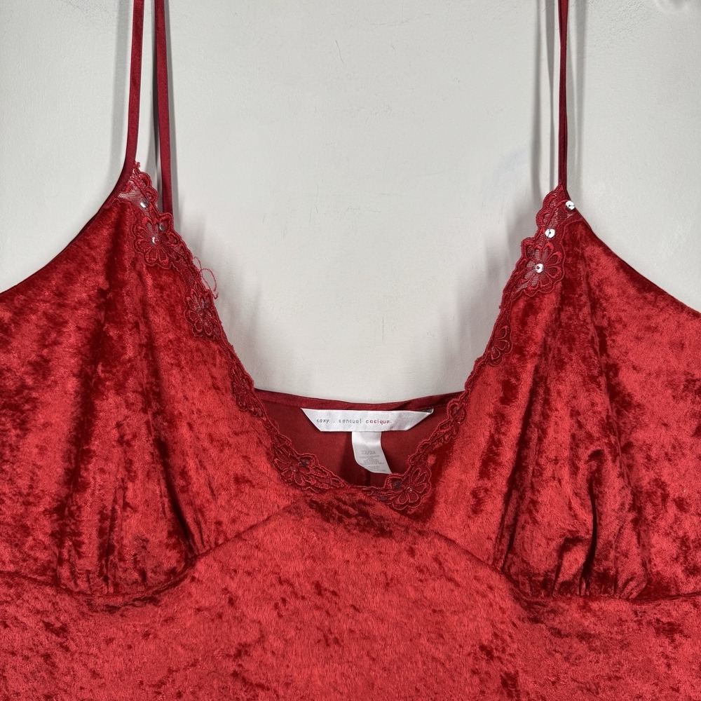 Cacique Babydoll Camisole Tank Red Velvet Velour Lacey Lingerie Goth Size 22/24 - Picture 3 of 7